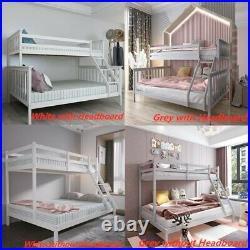 Double Bed Bunk Beds Triple Pine Wood Kids Children Bed Frame Stairs 4 Types UK