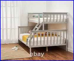 Double Bed Bunk Beds Triple Pine Wood Kids Children Bed Frame With Stair Grey UK