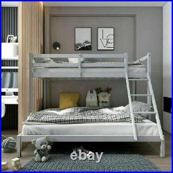 Double Bed Bunk Beds Triple Pine Wood Kids Children Bed Frame With Stairs 196cm