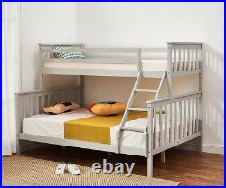 Double Bed Triple Bunk Bed Frame 3ft / 4ft6 Bed Frame Solid Wood with Stair Grey