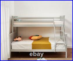Double Bed Triple Bunk Bed Frame Solid Wood with Stair 3ft / 4ft6 Bed Frame Grey
