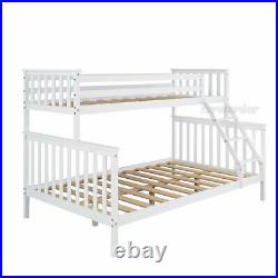 Double Bed Triple Bunk Bed Frame Solid Wood with Stairs Children Kids Bedroom UK
