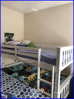 Double Bunk Beds 3FT Single Pine Wooden Bed Frame With Stairs and mattress