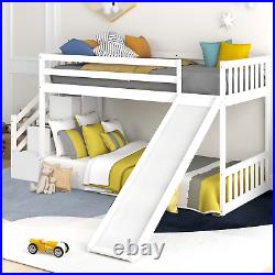 Double Bunk Beds 3FT Single Pine Wooden Bed Kids Sleeper with Slide and Ladder