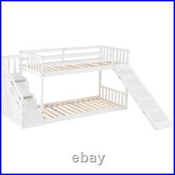 Double Bunk Beds 3FT Single Pine Wooden Bed Kids Sleeper with Slide and Ladder