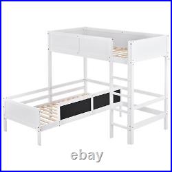 Double Wooden Bunk Bed L-Shape Kid Children Bed Frame With Blackborad White 3FT