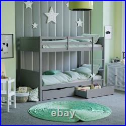 Double Wooden Bunk Bed Solid Pine Children Bed Frame With Memory Foam Mattress