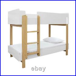Dual Modern Kids White & Oak Wooden Bunk Bed Scandinavian Inspired Single
