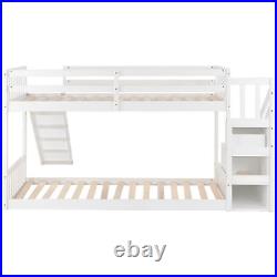Durable Bunk Bed withStairs and Slide, Solid Pine Wood, Children Bed with2 Drawers
