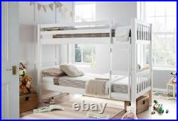 Europa Barcelona 3FT x 6FT3 Single White Wooden Bunk Bed With 2 Comfy Mattresses