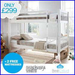 Europa Primo Barcelona 2FT6 x 6FT3 Small Single White Wooden Bunk Bed