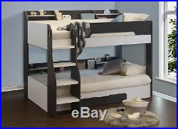 Flick Grey Wooden Bunk Bed Frame Childrens Under Bed Drawers Shelving Storage