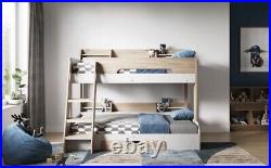 Flick Triple Bunk Bed With Shelf & Storage In Oak By Flair Furnishing FRAME ONLY