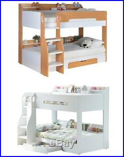 Flick Wooden Bunk Bed Frame Childrens Shelving Storage Various Colours
