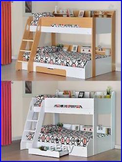 Flick Wooden Triple Bunk Bed Frame Childrens Shelving Storage Various Colours