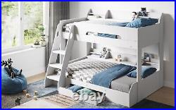 Flick Wooden Triple Bunk Bed White, Grey or Oak With Shelves & Drawer Included