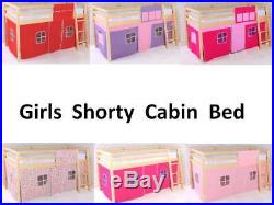 Girls Shorty 2FT 6 Cabin Bed Mid sleeper Loft Bunk Kids New Wooden Pine