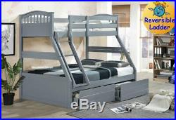 Grey Double Bunk Bed With Storage Drawers New Solid Wood Triple Sleeper Bunks