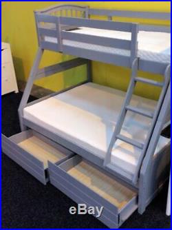 Grey Double Bunk Bed With Storage Drawers New Solid Wood Triple Sleeper Bunks