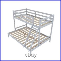 Grey Kids Bunk Bed Frame Triple Sleeper Solid Slat 3ft Top & 4ft6 Bottom Bedroom