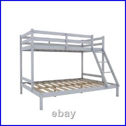 Grey Kids Bunk Bed Frame Triple Sleeper Solid Slat 3ft Top & 4ft6 Bottom Bedroom