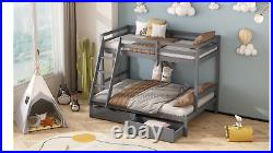 Grey Kids Triple Sleep Bunk Bed with Storage Drawers 3ft and 4ft Adult bed