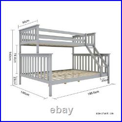 Grey Solid Triple Bunk Bed Frame withHeadboard Children Adult Kids Sleeper UK