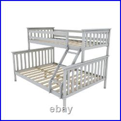 Grey Solid Triple Bunk Bed Frame withHeadboard Children Adult Kids Sleeper UK
