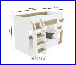Hadley Bunk Bed in White and Oak with Tree Design HAD001 Unisex boys girls