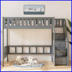 Handmade Paddington Grey Highsleeper Bunk Bed With Staircase Solid Pine Wood