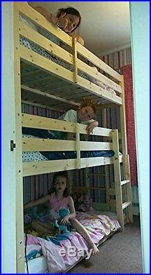 Heavy Duty Bunk Beds Ladder Stairs Triple Bunkbeds Wood Three Sleeper Kids Child