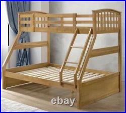Heavy Wooden Bunk Bed Double And Single With Single Mattress Included Steps With