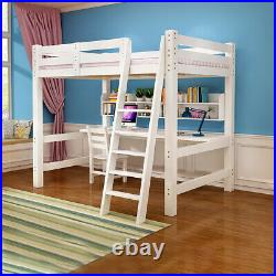 Children's Cabin Bed Frame 3FT Loft Bed Bunk Bed for Kids with Shelves and Ladder Pine Wood White 
