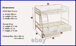 High Quality Kids Bunk Bed with Drawers 3ft And 4ft in White or Grey