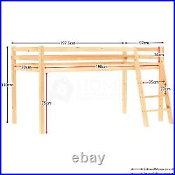 High Sleeper Bed Cabin Loft Bed Solid Wood Frame Childrens Kids Single 3FT Pine