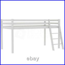 High Sleeper Bed Cabin Loft Bed Solid Wood Frame Childrens Kids Single 3FT White