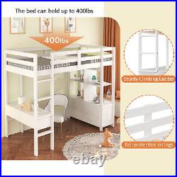 High Sleeper Bunk Bed, 3ft Solid Pine Wood Kids Loft Bed Frame With Desk Storage