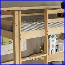 High Sleeper Bunk Bed Cabin Loft Bed Frame Desk Pine Wood Kids Single 3FT Pine