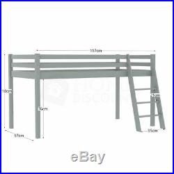 High Sleeper Bunk Bed Cabin Loft Bed Storage Ladder Kids Wood 3FT Single Grey