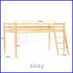 High Sleeper Bunk Bed Cabin Loft Bed Storage Ladder Kids Wood 3FT Single Pine