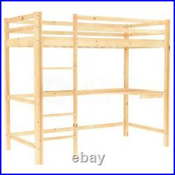 High Sleeper Bunk Bed Cabin Loft Bed Study Desk Kids Pine Wood 3FT Single Pine
