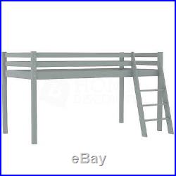 High Sleeper Bunk Bed Loft Bed Cabin Storage Solid Pine Wood 3FT Single Grey