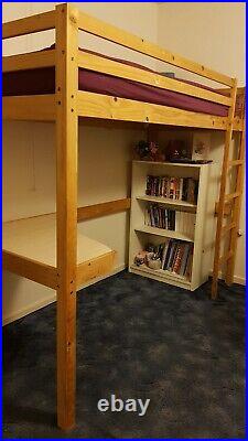 High Sleeper Bunk Bed Loft Bed Study Desk Cabin Solid Pine Wood Frame Single