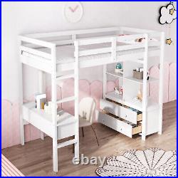 High Sleeper Bunk Bed Loft Bed with Desk & Drawers Storage Compartments for Kids