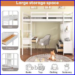 High Sleeper Bunk Bed Loft Bed with Desk & Drawers Storage Compartments for Kids