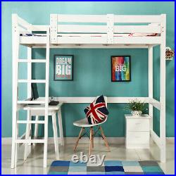 High Sleeper Bunk Bed Loft Cabin Bed Pine Wood Bed Frame Kids Single 3FT White