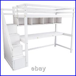 High Sleeper Bunk Bed Single Solid Pine Wood Kids Loft Bed Frame With Desk, Stairs