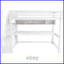 High Sleeper Bunk Bed Single Solid Pine Wood Kids Loft Bed Frame With Desk, Stairs