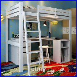 High Sleeper Cabin Wooden Pine White Kids Bunk Bed Single 3ft with Ladder Bedroom