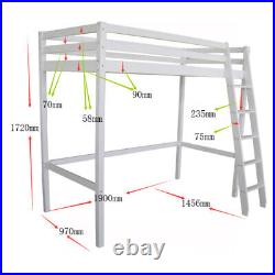 High Sleeper With Ladder Single Loft Bunk Bed Frame White Wooden Sleeping Bed